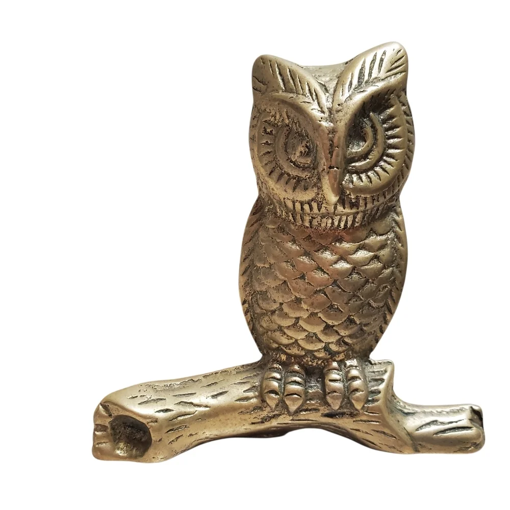 Vintage Solid Brass Owl Figurine On Branch. 2.75